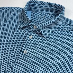 Southern Tide Fish Print Ryder Polo Men's L Blue Stretch Golf Performance 9205
